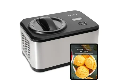 KLAMER Eismaschine 1,5L - Edelstahl Eiscrememaschine - Eismaschinen für kreative Eisliebhaber: Mit 120 W Leistung und raffiniertem Rührsystem zaubern Sie in nur 30 Minuten leckeres Eis oder Sorbet – inklusive digitalem Rezeptbuch!