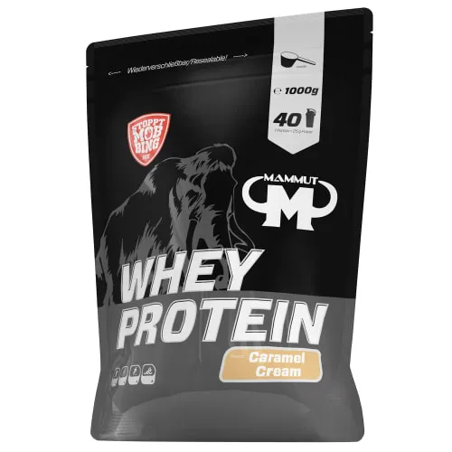 Whey Protein - Caramel Cream - 1000 g Zipp-Beutel - Molkenproteine mit 27 g Protein pro Portion, ideal für Sportler zur Unterstützung von Muskelaufbau und Erhalt. Schnelle Löslichkeit in Wasser und Milch für den perfekten Shake!