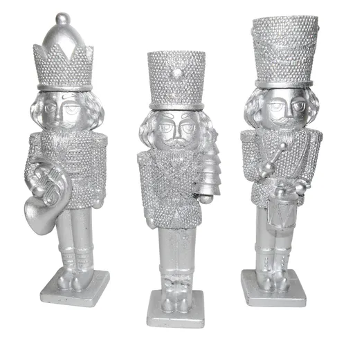 3er Set Nussknacker Dekofigur silber 16,5cm Weihnachtsfigur Figur Weihnachtsdeko