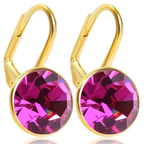 Ohrringe Gold Pink 925 Sterling Silber vergoldet Kristalle - schlichte Ohrhänger kurz von NOBEL SCHMUCK