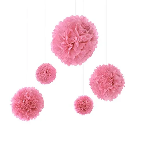 Frau WunderVoll® 5er Set Pompoms, ROSA, 2X Ø20, 2X Ø30, 1x Ø40 cm/Deko Hochzeit, Seidenpapier, Seiden Blumen, Papierblumen, Geburtstagsdeko, Tischdeko, Hochzeitsdeko, Gartenfest, Garten Party