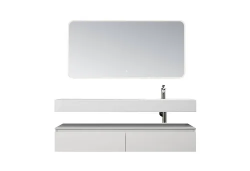 doporro Badmöbel-Set 150cm mit Unterschrank und Waschbecken - Badmöbel-Set in elegantem matt Weiß, inklusive Wandmontage und hochwertigem Mineraglguss Waschbecken für stilvolle Badezimmergestaltung.