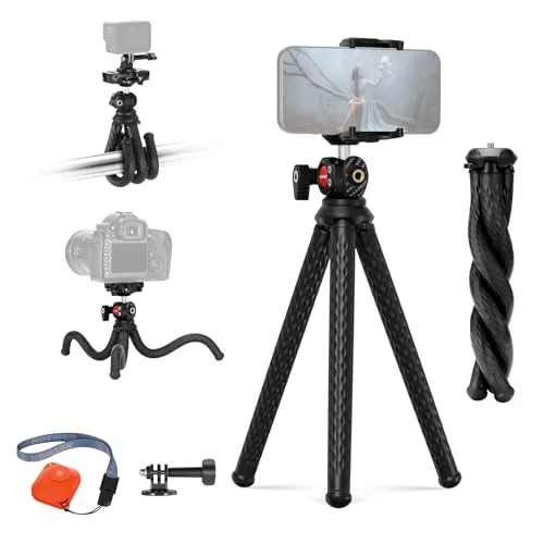 NEEWER Flexibles Stativ mit Fernbedienung, Mini Kamera Handy Ständer, TP34 | Versteckter Handyhalter Action Kamera Adapter, kompatibel mit iPhone GoPro Hero 13 12 11 10 DJI Insta360 Samsung für Vlogging