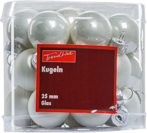 TrendLine Christbaumkugeln 24 Kugeln Ø 2,5 cm Glas Weiß Weihnachtskugeln