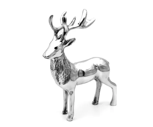 Brillibrum Design Dekofigur Hirsch aus Aluminium – Exklusive Weihnachtsdeko - Sammlerfigur in Silber, 45x12x40 cm, ideal für festliche Akzente und als Eyecatcher in jedem Wohnraum. Perfekt für Tierliebhaber und Naturliebhaber!