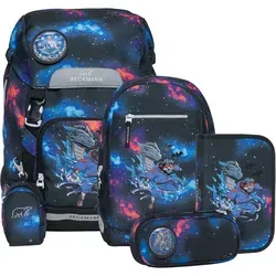 Beckmann Schulranzen-Set Classic Ninja Elements 6-teilig - Schwarz - Schulranzen-Set für den perfekten Schulstart! Ergonomisch gestaltet mit verstellbaren Riemen, integriertem Regenüberzug und umweltfreundlichem Material aus 48 recycelten Plastikflaschen.