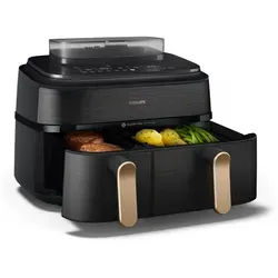 PHILIPS NA552/00 Steam Airfryer 5000 Series - Heißluftfritteuse mit 9L Kapazität (3L+6L), Dual Basket für gleichzeitige Zubereitung und Rapid Air Plus Technologie für gleichmäßiges Garen.