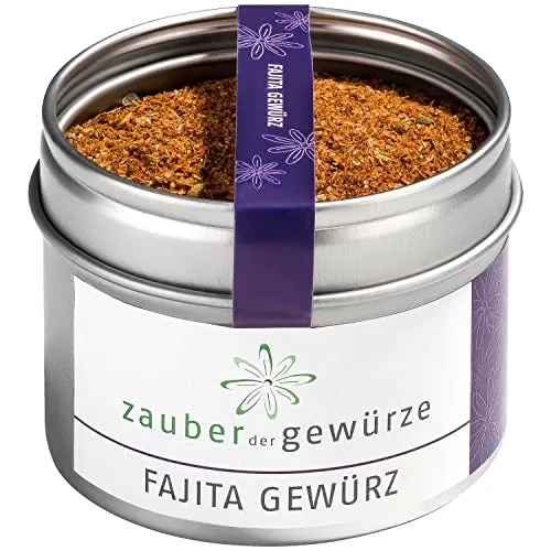 Zauber der Gewürze Fajita Gewürz, Gewürzmischung für mexikanische Fajitas, peppt Fleisch, Burritos, Tacos, Wraps, Tortillas auf, Tex-Mex-Küche, Top-Qualität in wiederverschließbarer Aroma-Dose, 70 g