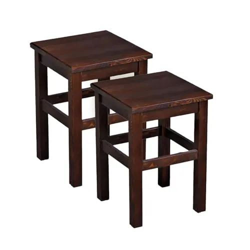 Metdrew Holzhocker | Holzhocker 32 x 32 x 45 cm | Küchenhocker | Quadratischer Hocker | Rustikaler Stil | Einfacher Hocker | Küchenhocker aus Holz | Holzschemel | Farbe: Braun | 2 Stück