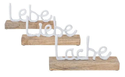 Levandeo® Deko-Schriftzug 3er Set: Lebe, Lache, Liebe - Deko-Buchstaben aus Metall und Mango-Holz, schaffen eine gemütliche Atmosphäre. Ideal zum Hinstellen mit eleganten, weiß lackierten Schriftzügen.
