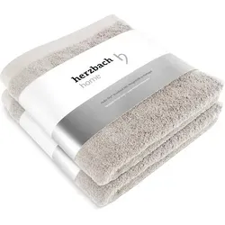 herzbach home Premium Handtücher 50 x 100 cm 2er-Set (Sandgrau) - Frottiertuch Sets mit luxuriösem Design aus 100% natürlicher Baumwolle, besonders saugfähig und pflegeleicht – ideal für anspruchsvolle Haut.