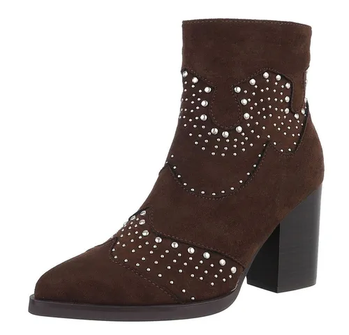 Ital-Design Damen Cowboyboots Western Westernstiefelette (88489496) Blockabsatz Stiefeletten in Braun
