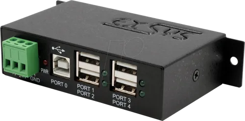EXSYS EX-1163HMS - USB 2.0 4 Port Industrie-Hub mit 15kV ESD Schutz - Industrie-USB-Hub mit 4 Ports, 15kV ESD Schutz und flexibler Stromversorgung. Ideal für robuste Anwendungen in der Industrie.