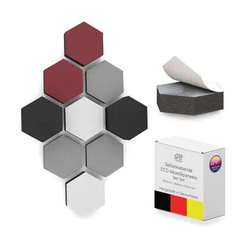PolySound ECO Akustikpaneele selbstklebend - 9er Set 3D-Schaumstoff - Optimale Schallabsorption mit αw 0,9: Ideal für Büros und Wohnräume. Einfach anzubringen und rückstandslos ablösbar. Wähle aus 14 stilvollen Designs, die die Raumakustik verbessern.