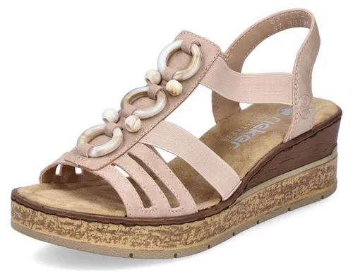 RIEKER Keilsandalette für Damen, Gr. 41, beige - Elegante Keilsandalette aus Lederimitat, ideal für den Sommer. Mit seitlichen Gummizügen für komfortables An- und Ausziehen und einem stylishen Keilabsatz.