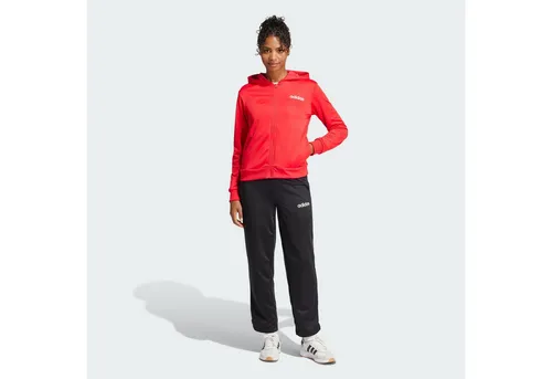 adidas Damen ESSENTIALS LINEAR TRACKSUIT, Pure Ruby, S - Trainingsanzug aus 100 % recyceltem Polyester, mit regulärem Oberteil und schmal geschnittener Hose für optimalen Komfort und moderne Passform.