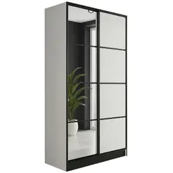 Kier Furniture Kleiderschrank mit Spiegel, Weiß, 105x205 cm - Eleganter Kleiderschrank mit 'Push To Open'-System und vier Spiegeln, ideal für platzsparende Flure. Maße: 105x205x39 cm, perfekt für Ihr Schlafzimmer.