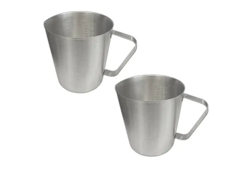 HAC24 Messbecher Messbehälter Maßbecher Meßkanne Milchkännchen, Edelstahl, (2-St), 1 Liter Messskala mit Griff
