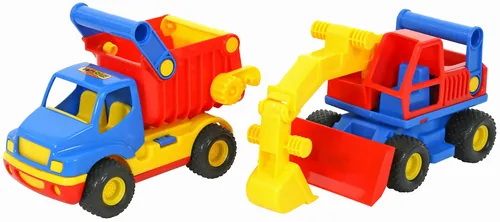 Ty UK Spielzeug-Traktor Wader ConsTruck Muldenkipper + Bagger - Spielzeugautos für Kinder ab 12 Monaten, fördert die Kreativität und motorischen Fähigkeiten ohne Warnhinweise.