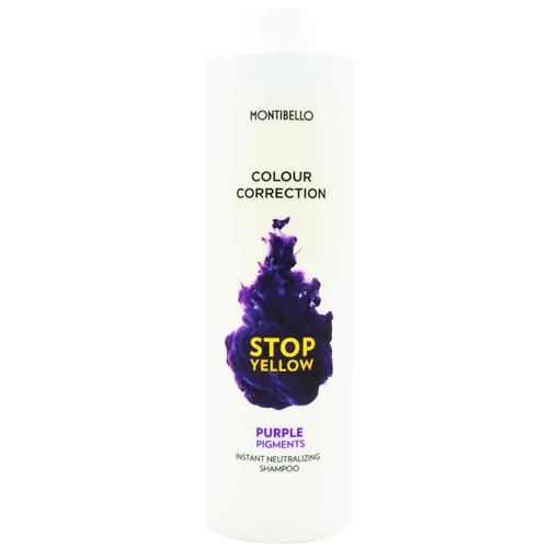 Montibello Color Correction Stop Yellow Shampoo 1000 ml - Neutralisator mit Flieder-Pigment - Sulfatfreies Aktivkohle-Shampoo zur Neutralisierung unerwünschter Gelbtöne, ideal für gefärbtes Haar und Farbkorrekturen.