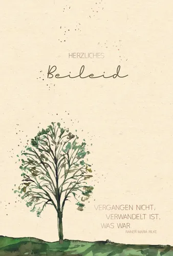 Trauer Beileid Kondolenz Green Line Karte mit Umschlag Baum Herzliches Beileid