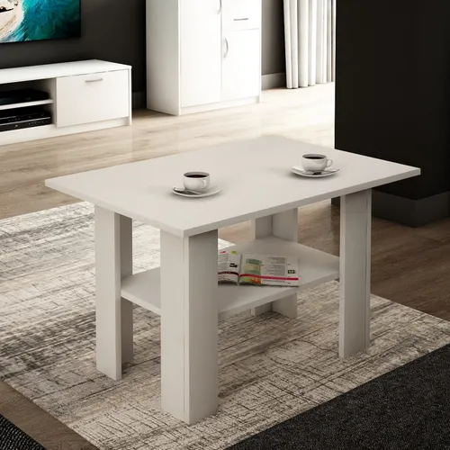 Couchtisch mit Ablage Tisch mit matter Oberfläche, Beistelltisch 87 cm breit Loft Design 1 Ablage für zusätzlichen Stauraum weiß