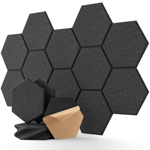 Hexagon Akustikpaneele Selbstklebend 12 Stück Akustikschaumstoff Schalldämmung, Hohe Dichte Schallschutz Wand für Wanddekoration und Akustische Behandlung Schallschutzplatten 30×26×0.9cm