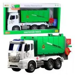Lean Toys Großer Müllwagen mit Hebefunktion, 2 Mülltonnen, Lichter und Geräusche