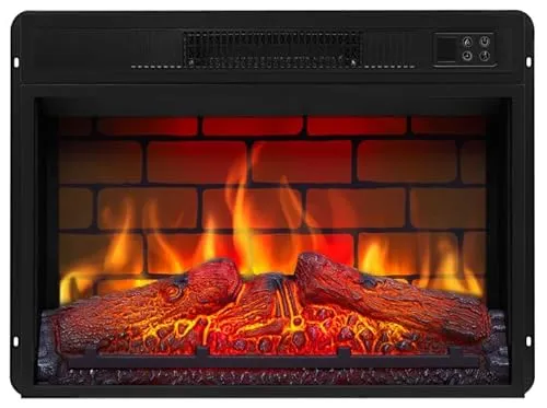 ArtiFlame Elektrokamin AF23BS, Ziegeleffekt, Elektrischer Einbaukamin mit Heizung 1800 W, realistischer Flammeneffekt, LED-Beleuchtung, Fernbedienung, Timer, Thermostat, Knistereffekt, Schwarz