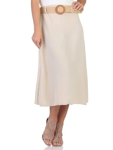 simaranda Damen Maxirock 2602 - Modischer Maxirock für Damen, ideal für Büro und Freizeit. Aus luftig leichtem Gewebe mit passendem Gürtel und Stretch Bund für perfekten Sitz.