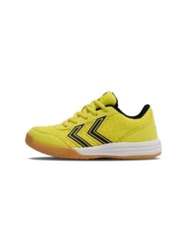 hummel Hallen-Indoorschuhe Multiplay Flex LC Kinder - Gelb/Schwarz, Größe 37 (US 5) - Bequeme Hallenschuhe mit Klettverschluss für Kinder. Die TPR-Außensohle bietet optimalen Grip in alle Richtungen und die EVA-Zwischensohle sorgt für zusätzlichen Komfort. Ideal für aktive Kids!