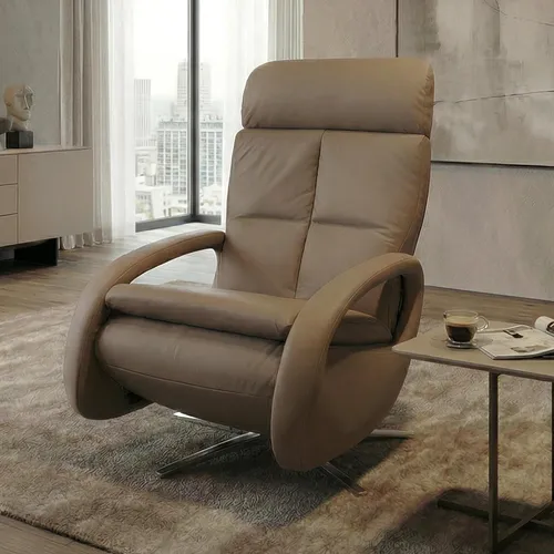 Relaxsessel MCW-L11 – Elektrisch verstellbarer TV-Sessel mit Voll-Leder in Taupe