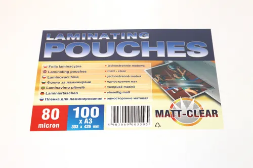 matte Laminierfolien DIN A3 80 micron Laminiertaschen matt-klar 100
