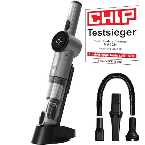 LEBENLANG Kabelloser Handstaubsauger Akku 17000PA - TESTSIEGER - Handstaubsauger mit 17000PA Saugleistung, ideal für Tierhaare und gründliche Reinigung. Inkl. HEPA-Filter, intelligentes Display und 5 Aufsätzen für vielseitige Anwendungen.