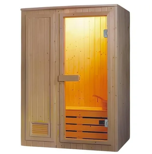 Wellnesssauna Massivholzsauna 120x100 cm für Zuhause - Trockensauna für Innen- und Außenbereich, aus hochwertigem Massivholz. Ideal für entspannende Momente. Maße: 120 x 100 x 200 cm, mit 2 Jahren Herstellergarantie.