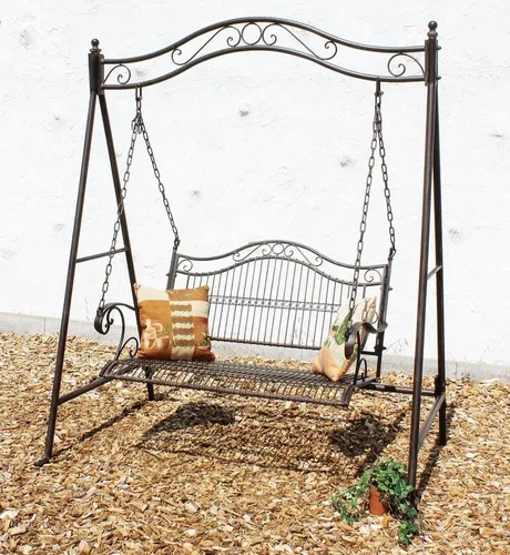 DanDiBo Hollywoodschaukel Metall Antik 2 Sitzer - Elegante Hollywoodschaukel aus Schmiedeeisen für 2 Personen, ideal zum Entspannen im Garten oder auf der Terrasse. In rustikalem Rostbraun Antik, inklusive Gestell für einfache Aufhängung.