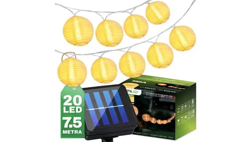 Girlanda Solarna 20xLED Ozdobne Lampiony 7.59m - Leuchtmittel: Wunderschöne solarbetriebene Lichterkette mit 20 LED-Lampions, wetterfest und ideal für stimmungsvolle Gartenbeleuchtung.