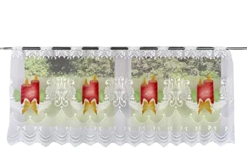 Clever-Kauf-24 Scheibengardine Kerze rot Schleife HxB 50x140cm Weihnachten Advent 2349