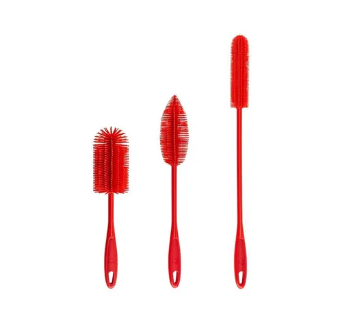 Kochblume Reinigungsbürsten-Set Silikonbürsten, 3-tlg Spar-Set - Reinigungsbürsten für Flaschen und Geschirr, austauschbare Köpfe ermöglichen flexibles Reinigen, hitzebeständig bis 230°C und spülmaschinenfest.
