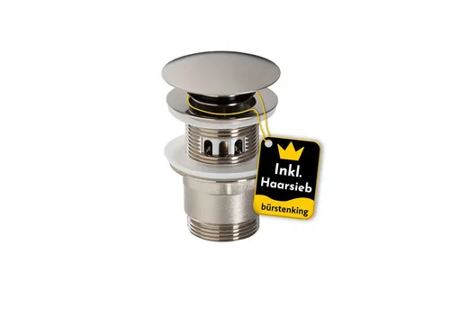 Bürstenking Ablaufgarnitur Waschbecken – Push-Open Ventil mit Haarsieb - Bad- & Duscharmaturen mit Haarsieb, das Haare und Wertgegenstände schützt; einfache Installation mit standardisierten Bauteilen für dauerhafte Dichtheit.