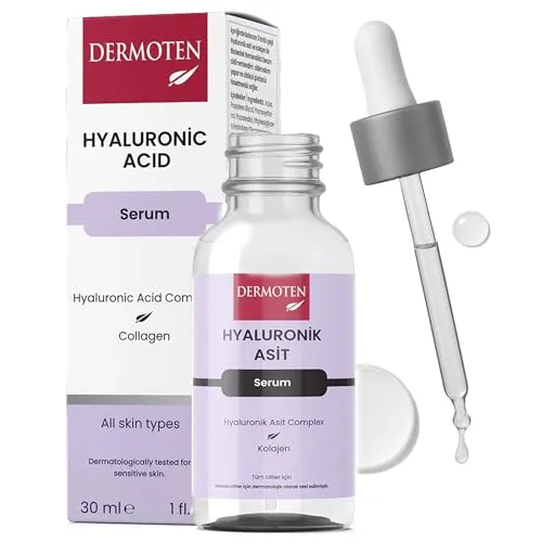 DERMOTEN Feuchtigkeitsserum mit Hyaluronsäure für das Gesicht, Tiefenhydratation und Anti-Aging, aufpolsternde Feuchtigkeitscreme für feine Linien und Fältchen, Glasflasche mit Tropfer, 30 ML