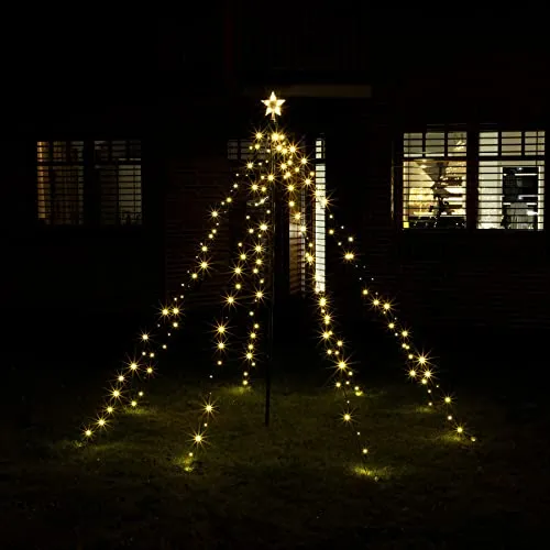 Beleuchtete LED Lichterpyramide mit Timer - 4,0m Höhe - Weihnachtsbaum mit 400 warmweißen LEDs, ideal für drinnen und draußen. Mit Timer-Funktion für 6 Stunden Licht, inklusive IP 44 Adapter und 12m Zuleitungskabel.