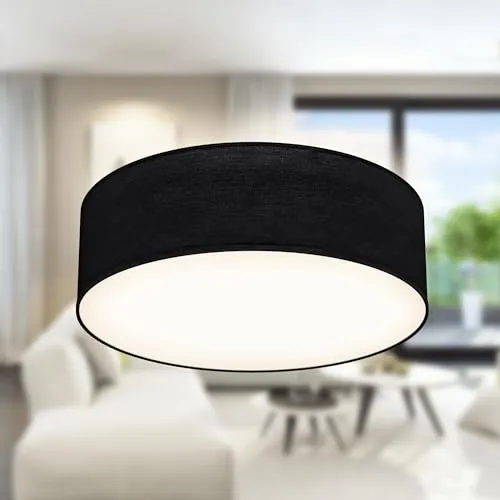 B.K.Licht LED Deckenleuchte mit Textil Lampenschirm, Schwarz - Moderne 1-flammige Deckenlampe mit elegantem Textil Lampenschirm, ideal für Wohnzimmer, Schlafzimmer und Büros. Augenschonende Lichtverteilung und einfache Montage.
