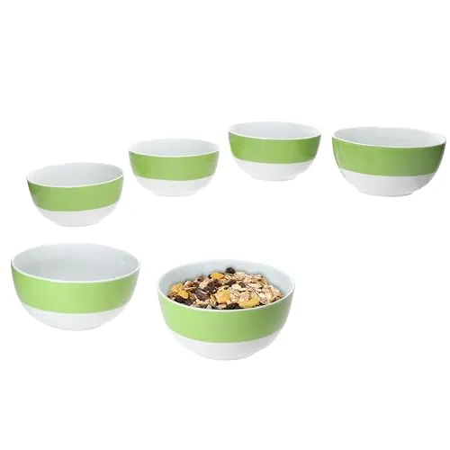 MamboCat 6er Set Variant Grün Schale 14,3cm I 450ml I farbige Porzellan-Schüssel für 6 Personen I Schälchen für Salat, Müsli, Chips & Co. I buntes Geschirr für Frühstück, Mittag & Abendbrot