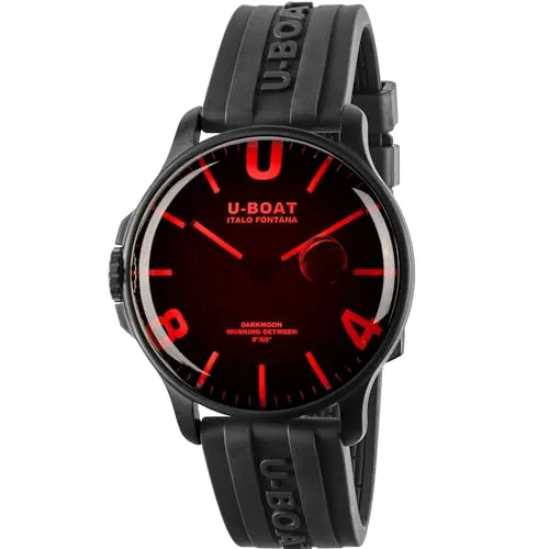 UBOAT Darkmoon 44 Red Sapphire IP Black Analog Quarz Armbanduhr - Edition 2021 8466/B, Riemen