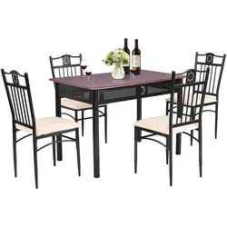 COSTWAY 5 teiliges Esstisch-Set, Essgruppe mit 4 gepolsterten Stühlen, Lila - Lila/Schwarz