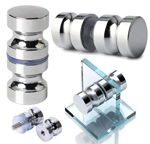 Guidre Duschtürgriffe Beidseitig 2 Stück Duschtürknopf Chrom Dusche Türknauf Dusche Griff für Duschtür Glastüren(M8-Gewinde Ø30mm)