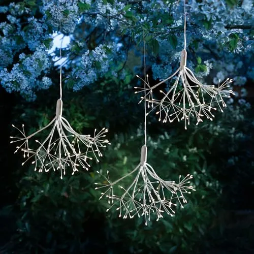 MARELIDA LED-Lichterkette Feuerwerk Leuchte 3er Set - Lampen: 3 dekorative LED Feuerwerkssterne in warmweiß mit 8 Funktionen und Fernbedienung für festliche Stimmung in Innen- und Außenbereichen. Ideal für Hochzeiten und Weihnachtsfeiern!