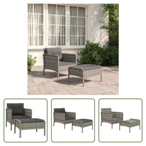 The Living Store 2-tlg. Garten-Lounge-Set mit Kissen – Grau Poly Rattan