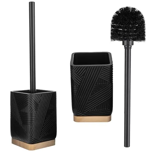 KADAX WC Bürste mit Halter, Klobürste Set, Toilettenbürstenset mit Griff und Halterung, Toilettenbürste mit Bürstenhalter, WC Garnitur ohne Bohren (Quadratisch Schwarz)